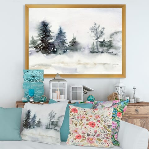 Designart "Christmas Minimalistic Forest Landscape and Snow" Lake House Framed Art Print