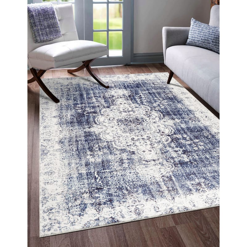 Vintage Medallion Machine Washable Non Slip Area Rugs for Living Room Bedroom Kitchen - 9x12 - Navy