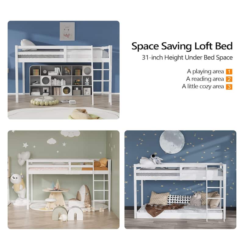 Espresso Wood Junior Loft Bed with Stairs for Adults, Kids and Young Teens