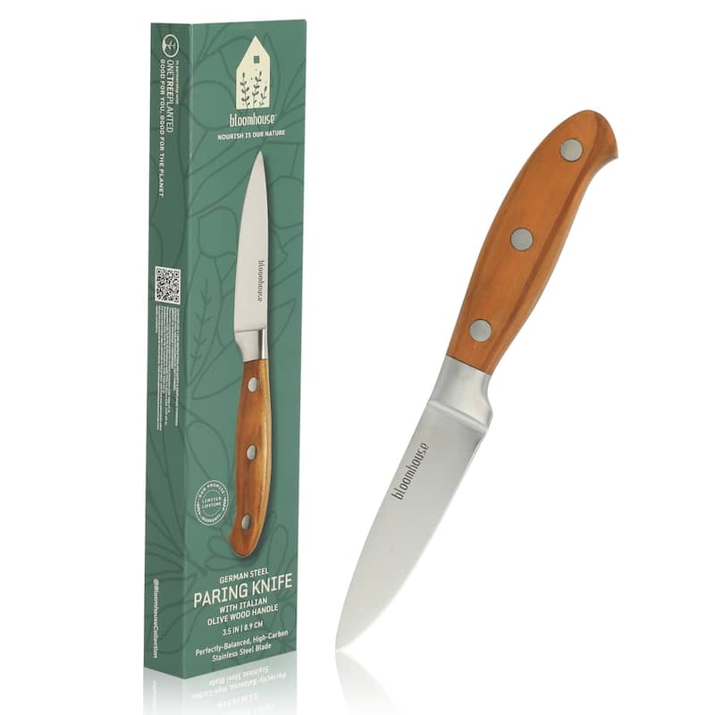 Bloomhouse 4 Inch German Steel Paring Knife W/ Italian Olive Wood Forged Handle