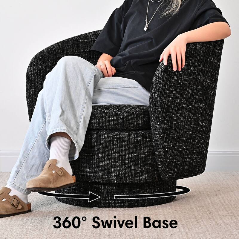 Upholstered 360° Swivel Barrel Chair with Curved Backrest
