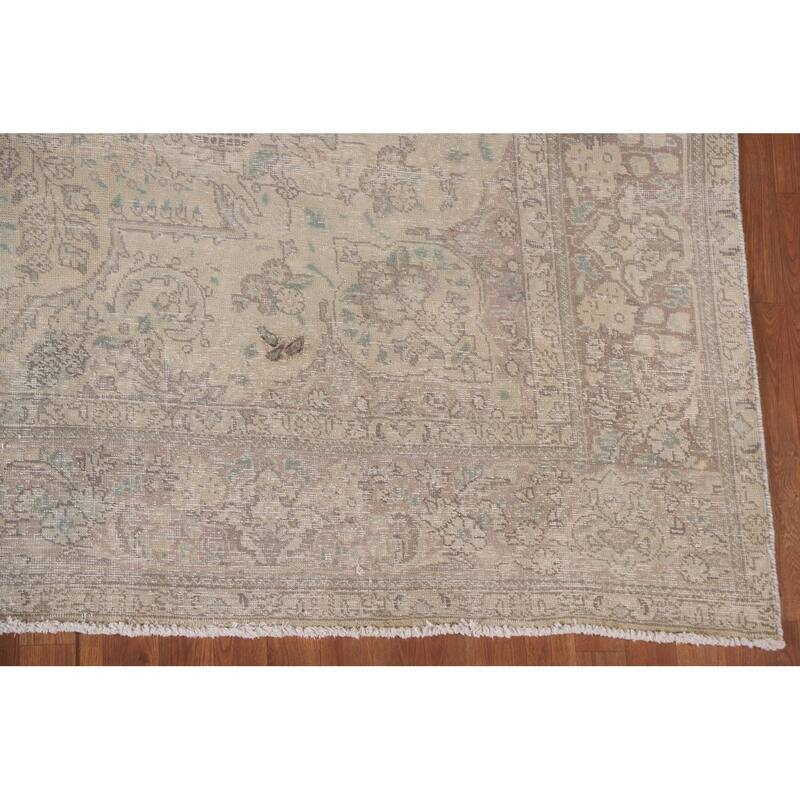 Hand Knotted Oriental 100% Wool Carpet Traditional Floral Beige & Ivories Tabriz Area Rug - 12' 5'' X 9' 8''