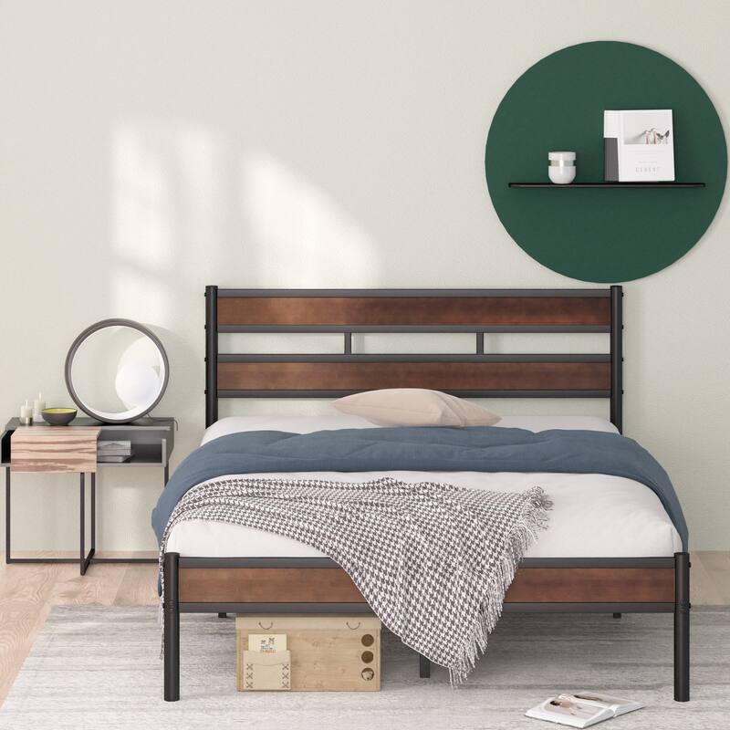 Priage by ZINUS Brown Bamboo and Metal Platform Bed Frame
