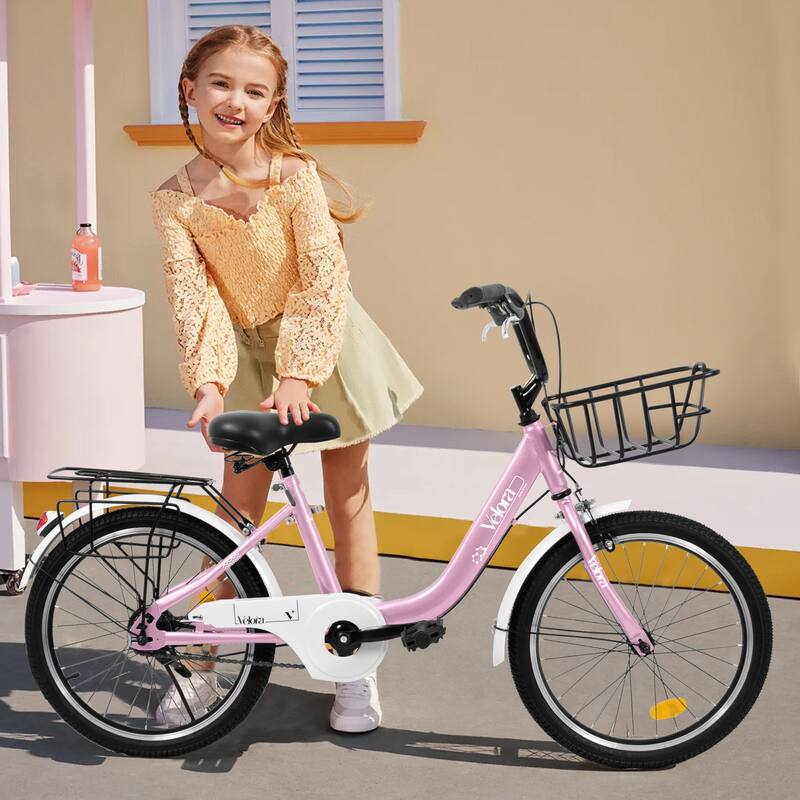 20 Inch Kids Steel Frame Bike, 7-Speed Children Bicycle with Coaster Brake, V-Brake, Chain Guard & Rear Rack for Boys & Girls