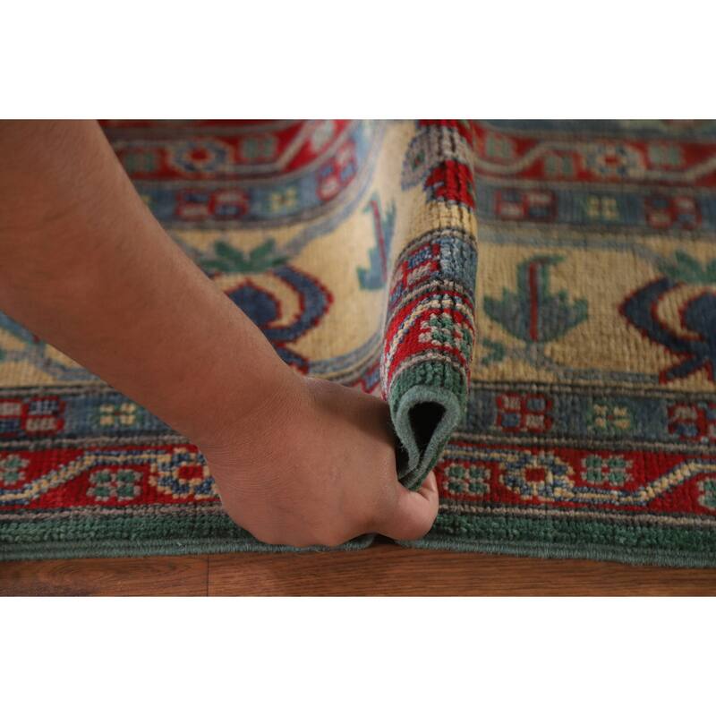 Hand Knotted Oriental 100% Wool Carpet Traditional Geometric Green Kazak Area Rug - 9' 9'' X 6' 7''