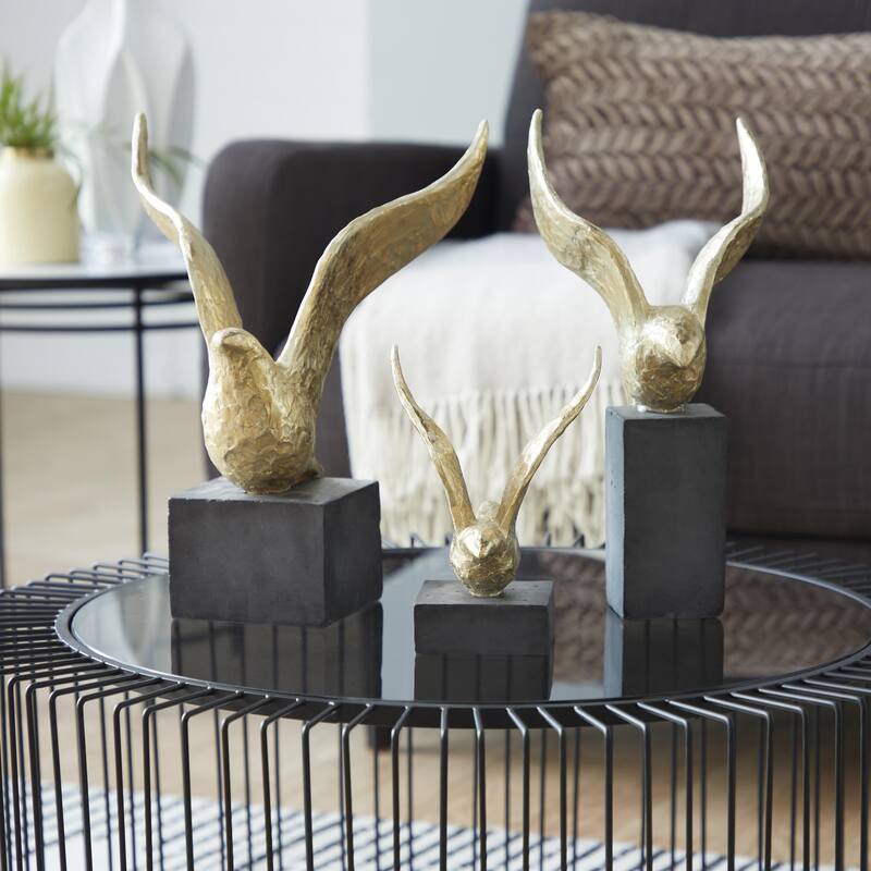 Gold Polystone Handmade Bird Decorative Sculpture (Set of 3) - Gold
