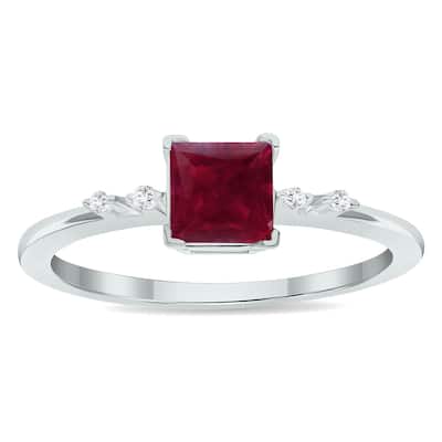 Women's Ruby and Diamond Sparkle Ring in 10K White Gold