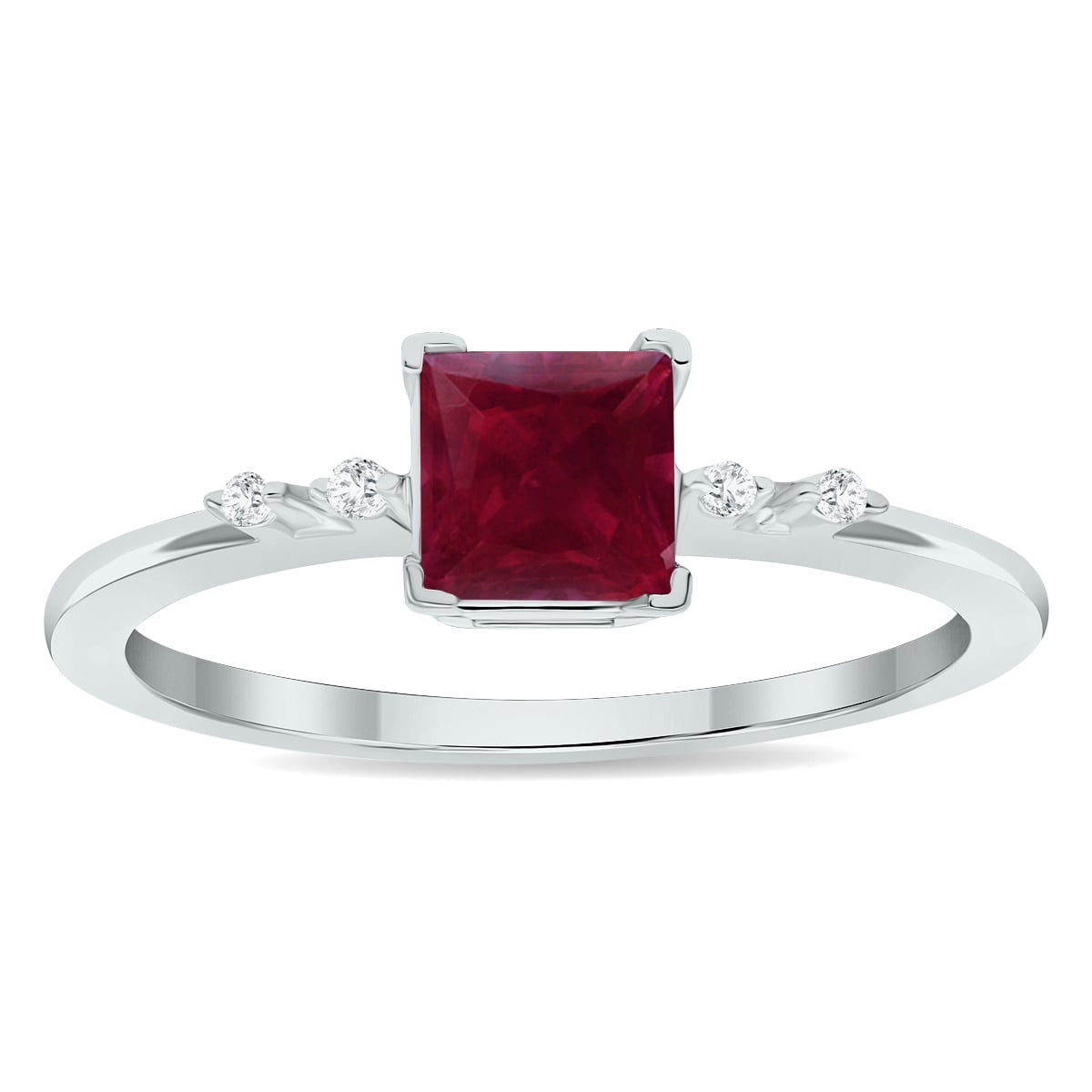 Marquee Women's Ruby and Diamond Sparkle Ring in 10K White Gold