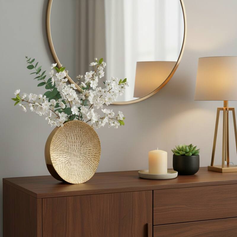 Metal Etched Textured Surface Oval Vase - Gold, 8"