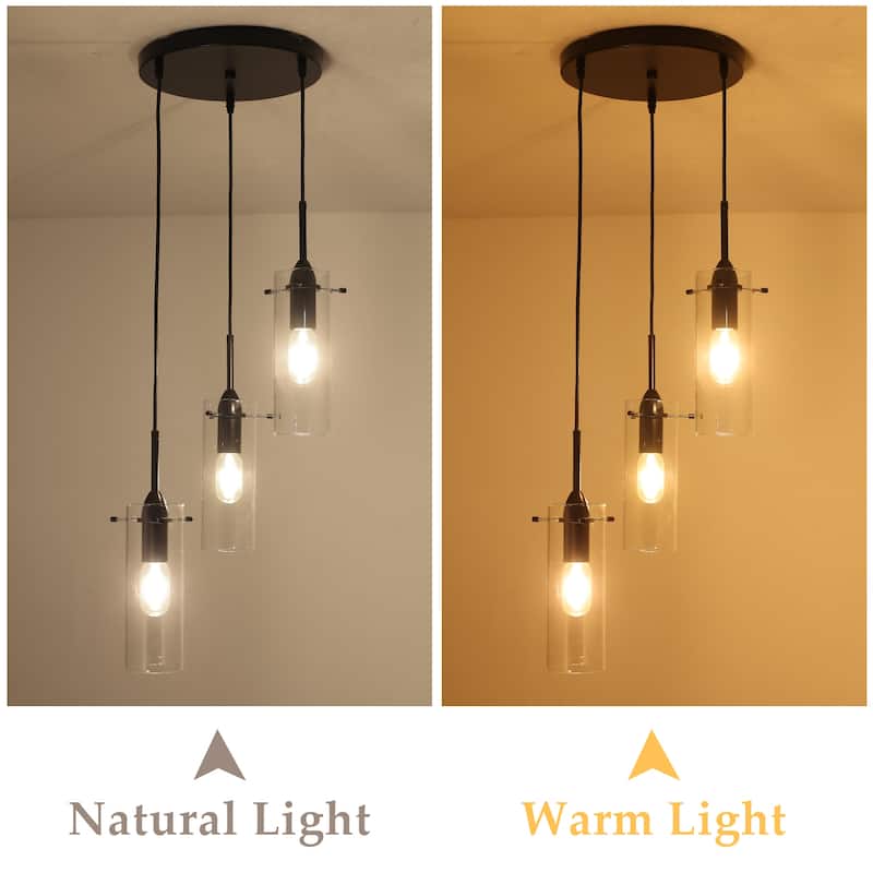 60 -Watt 3-Light Simple Pendant Light with Clear Glass Shade for ‎Kitchen, Bedroom, Living Room - N/A