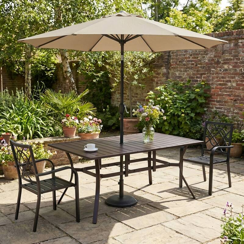 Aoodor Patio Metal Dining Table with Adjustable Umbrella Hole