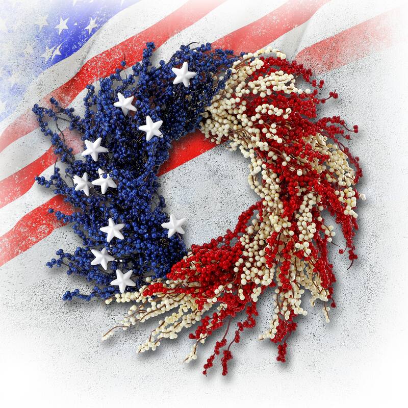 Patriotic Berry Wreath W Stars 24"