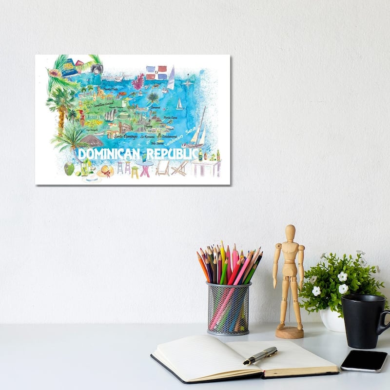 iCanvas "Dominican Republic Illustrated Travel Map With Roads And Highlights" by Markus & Martina Bleichner Canvas Print - 8x12x0.75