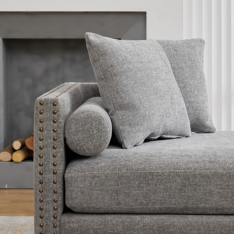 75.2"W Upholstered Chaise Lounge with Nailheads,Sleeper Sofa Couch With 4 Throw Pillows&2 Bolsters,Daybed with Rubberwood Legs