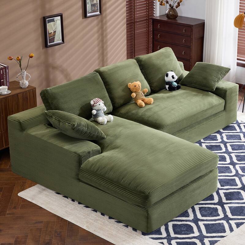 Roomfitters Corduroy Compressed Sofa with 3 Back Cushions & 2 Pillows, Soft Skin-Friendly Couch for Cozy Living Room