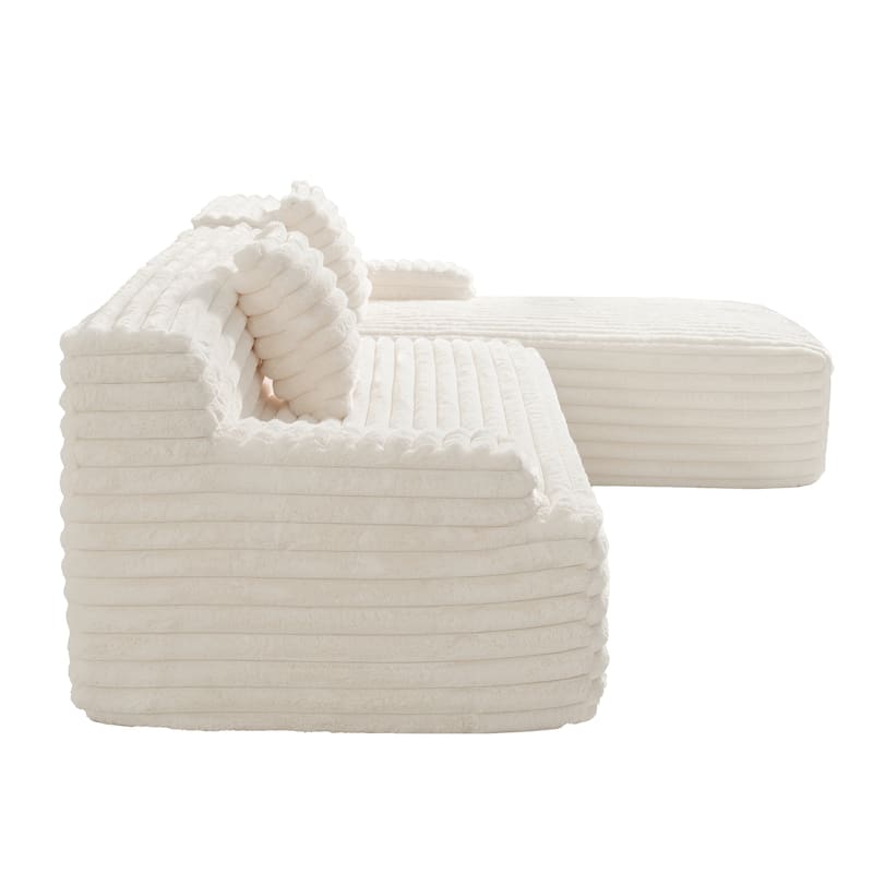 110" Faux Fur Cloud 3-Seater sat L-Shaped Sectional Sofa with Two Included Throw Pillows