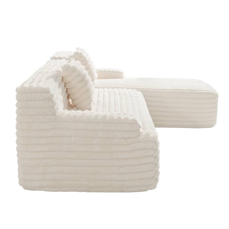 L Shape Modular Sectional Sofa with Chaise, Full-Compressed Boneless Couches, Faux Fur 3 Seat Sofa with 2 Throw Pillows