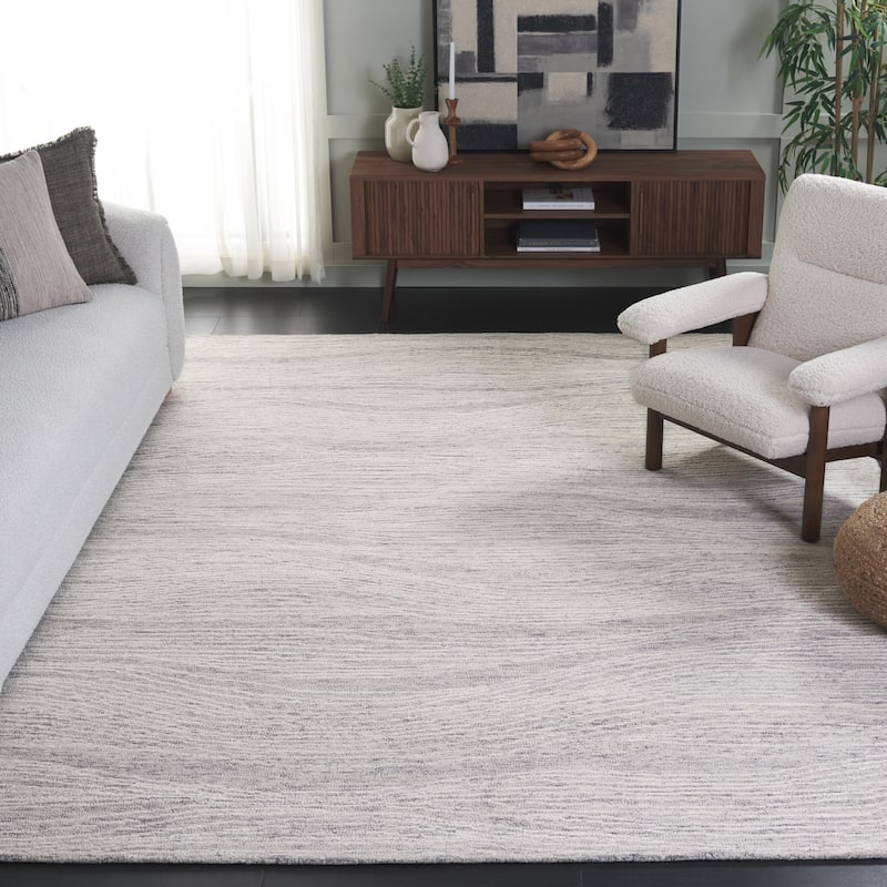 SAFAVIEH Handmade Metro Annarosa Modern Abstract Wool Rug - 8' Square - Grey/Ivory - Square