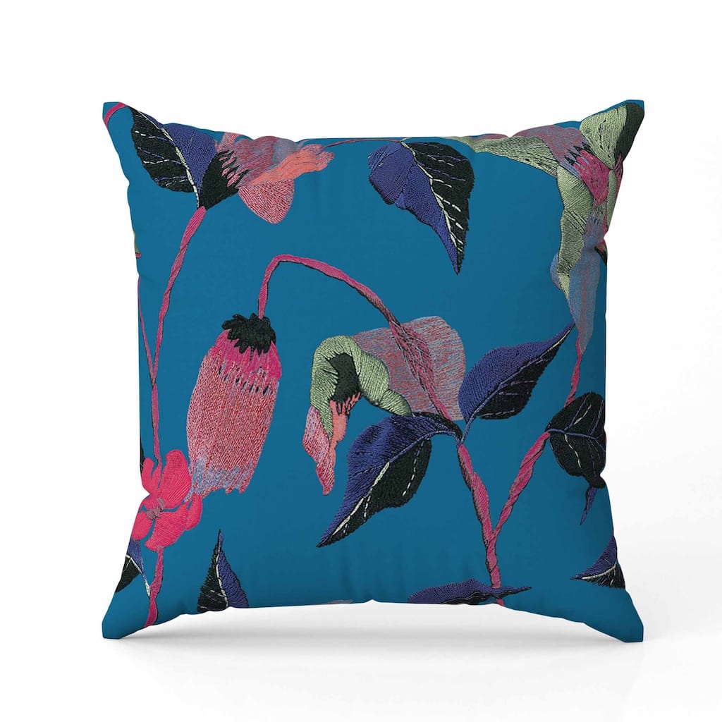 Nature's Embroidery Faux Suede Reversible Throw Pillow Blue and Pink