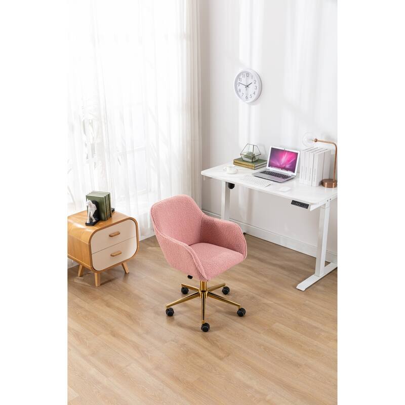Modern Upholstered Home Office Chair with Adjustable Height & Gold Metal Legs, 360° Swivel