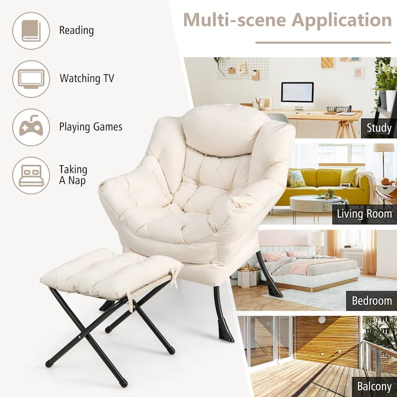 Gymax Lazy Sofa Chair Accent Leisure Armchair with Folding Footrest &