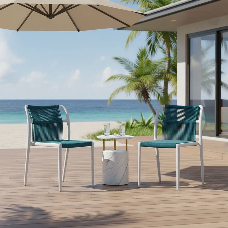 Set of 12 Belden Blue Woven Rope Fabric Dining Chair with Plastic Frame