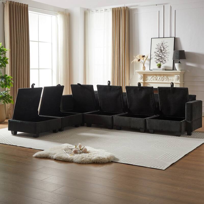 113.5'' Modern U-shaped Corduroy Modular Convertible Sectional Sofa with Storage Ottoman