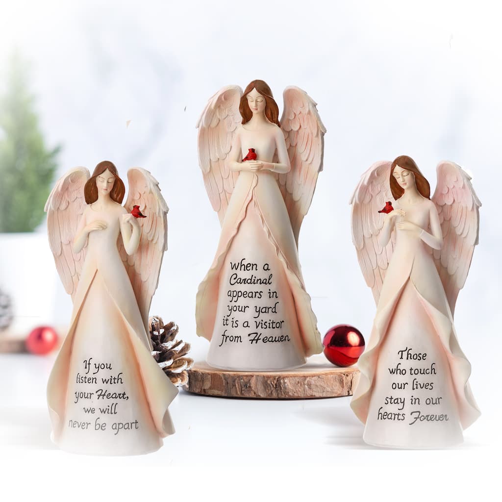 10.5" Resin Cardinal Angel W/Sentiment Set of 3