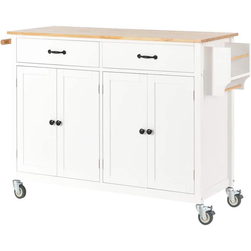 Kitchen Island Cart with 4 Door and Two Drawers and 2 Locking