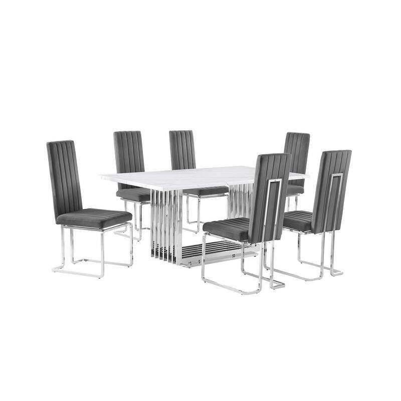 Best Quality Furniture D310/1-SC340-7 Dining Set with 68" White Marble Top