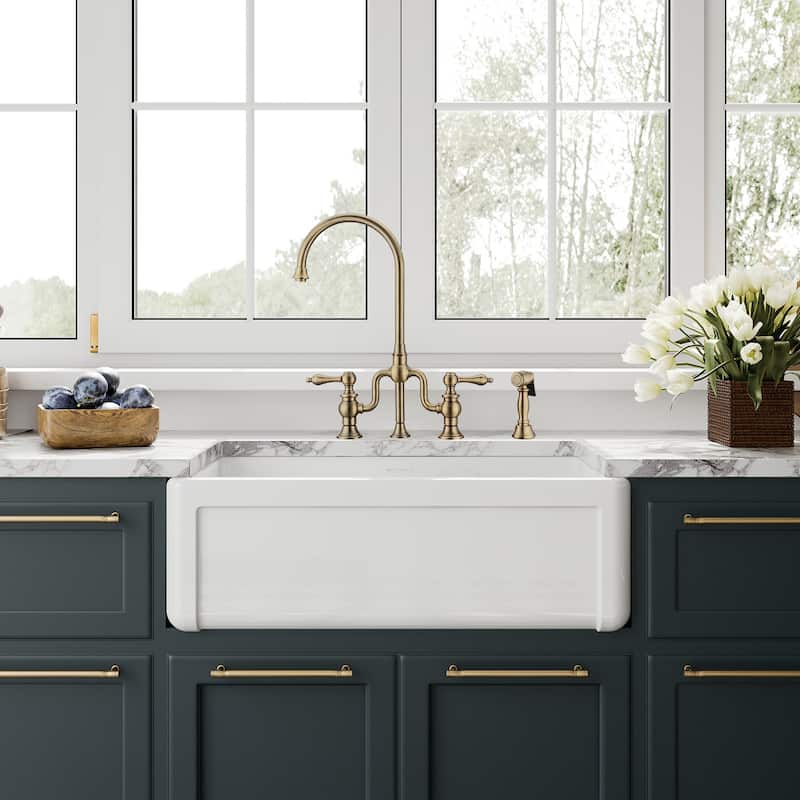 Reversible Fireclay Kitchen Sinks With Grid Three Edge Frame, Plain Front Apron