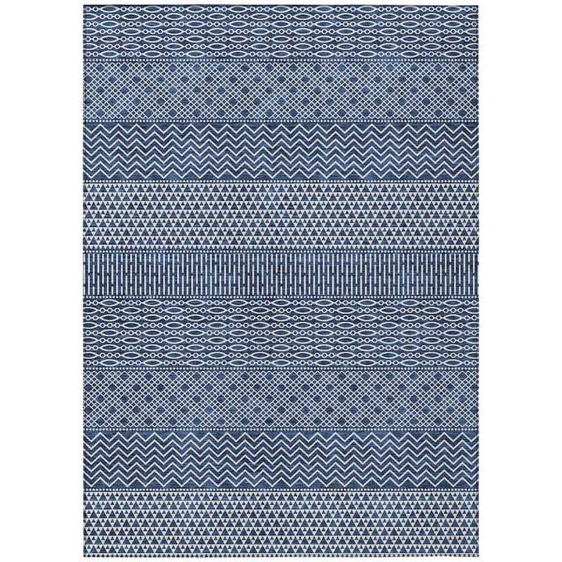 Machine Washable Indoor/ Outdoor Modern Stripes Chantille Rug