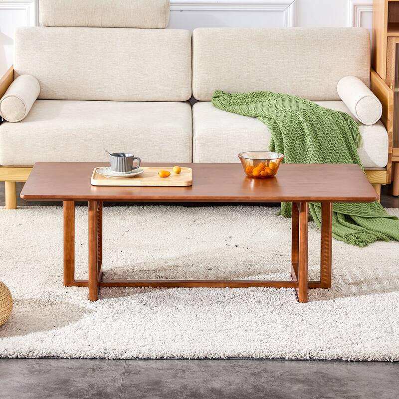 Chinese Log Rattan Coffee Table, Rectangular Solid Wood Coffee Table Small Family living Room Tea Table
