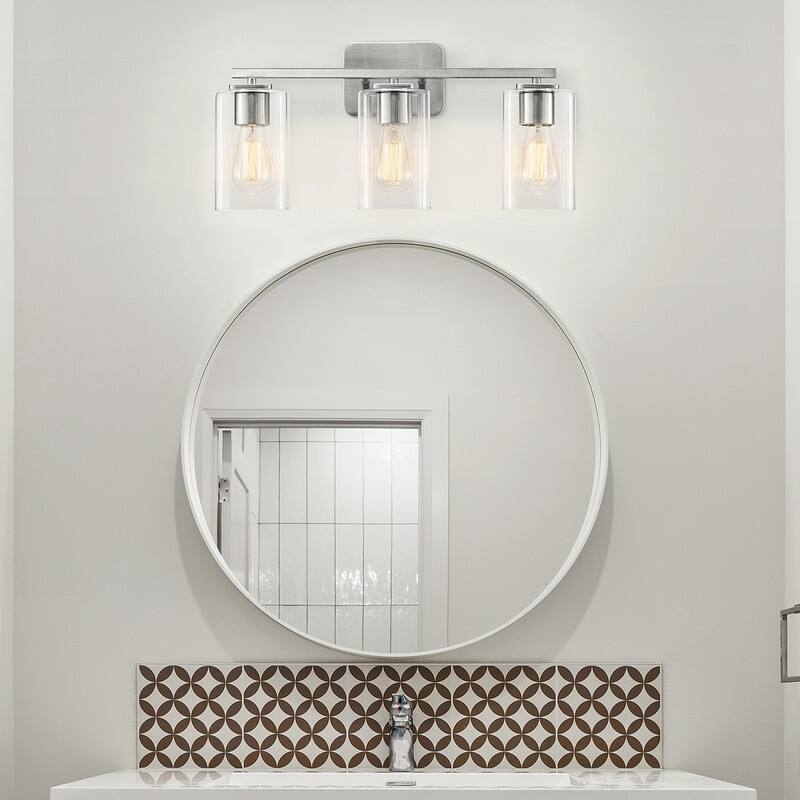 KAWOTI 3 Light Bathroom Vanity Light with Rectangular Glass Shade - Brushed Nickel
