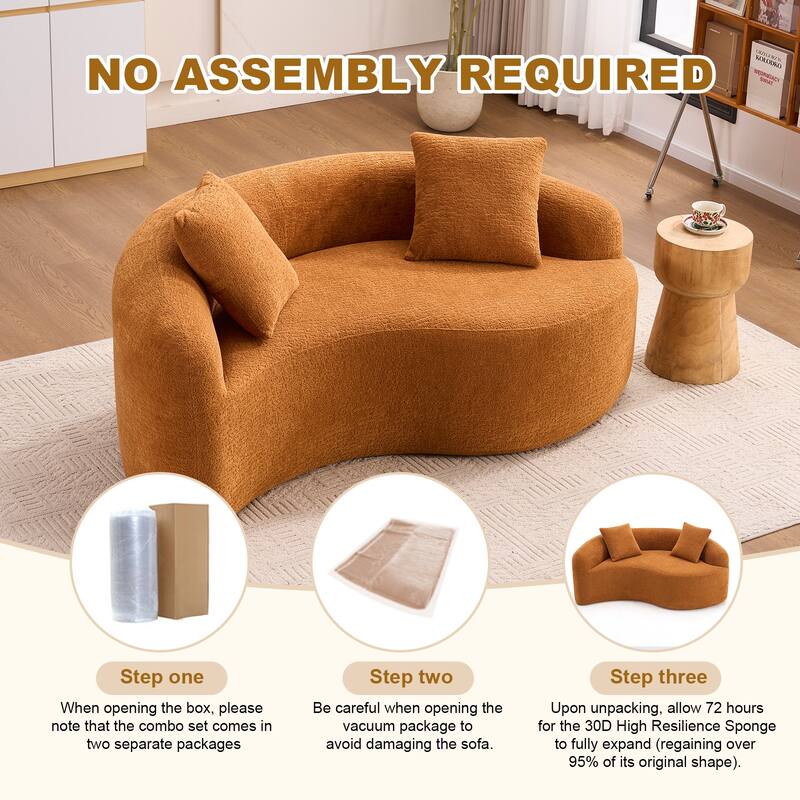 Yin-Yang Design Single Chaise Couch S-curved Chenille Sofa, Purchase 2pc for Combination into Tai Chi Round Sleeper Sofa Bed