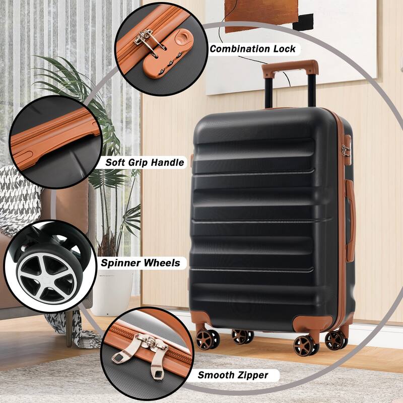 4-Piece, Modern Hard-Shell Luggage, Lightweight Luggage with Spinner Wheels, for Boarding Travel, Black