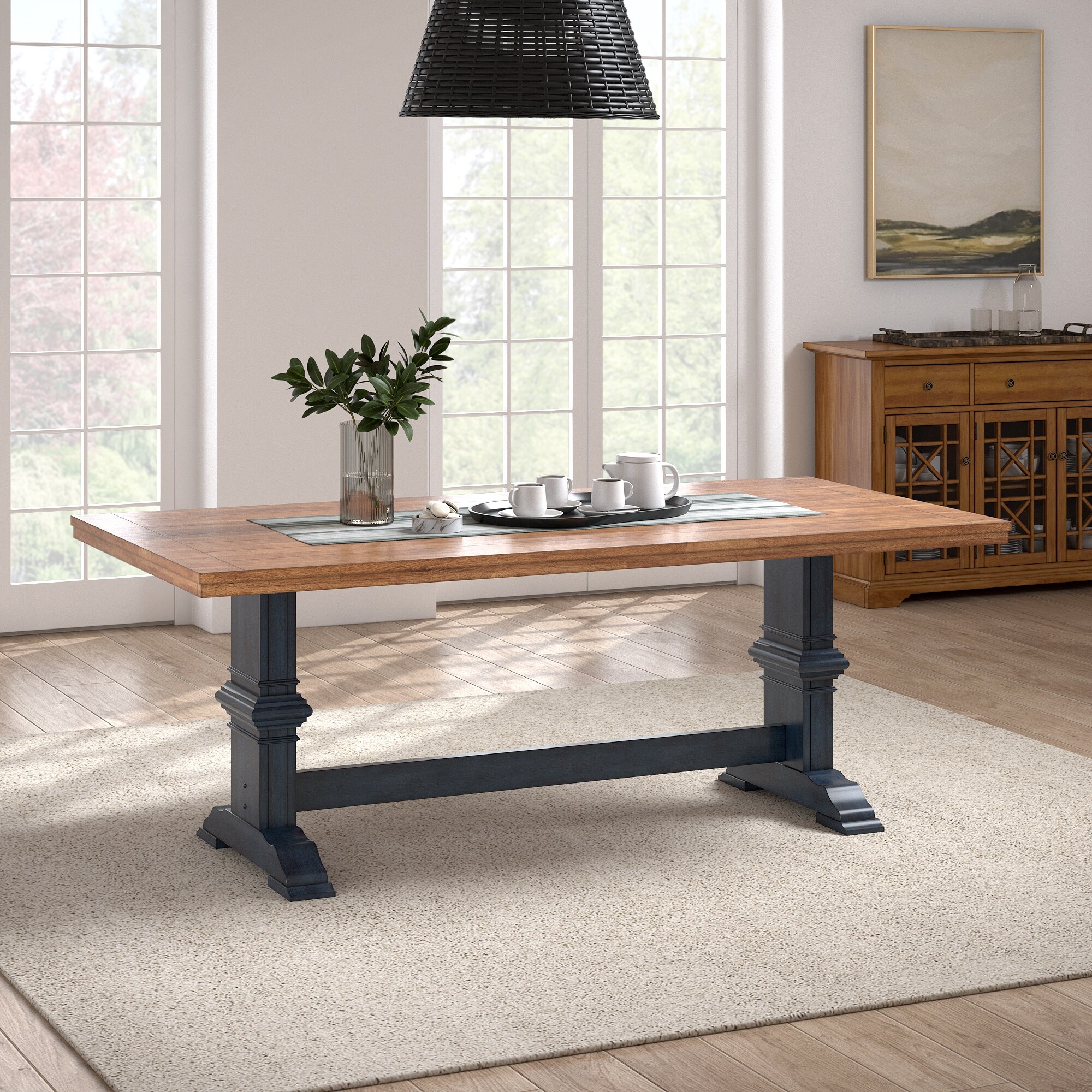 Ronda Two-Tone Rectangular Solid Wood Top Dining Table On Sale