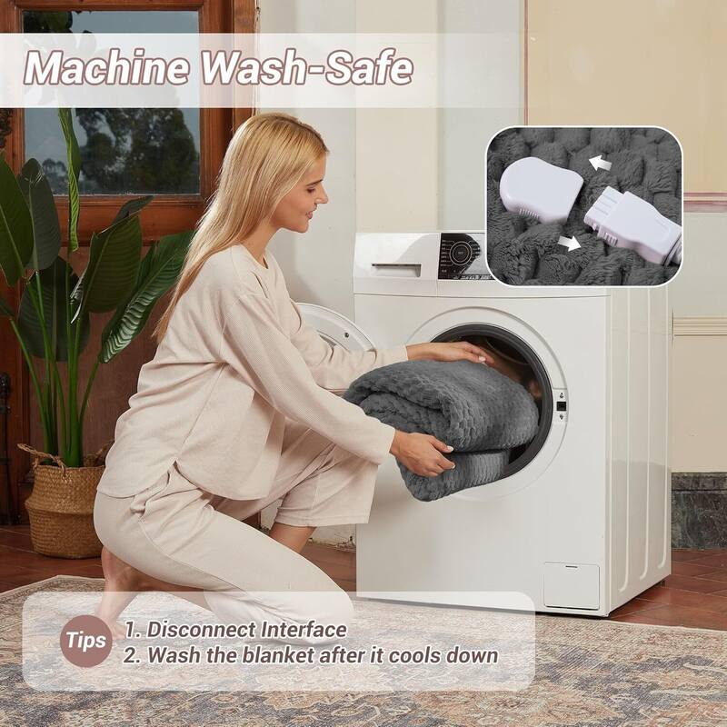 6 Heating Levels Cozy Soft Electric Heated Blanket Throw, Grey