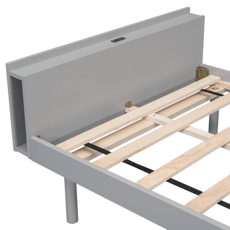 Grey Modern Design Twin Size Platform Bed with Built-in USB port for Bedroom