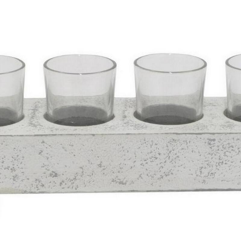 Cabo Accent Vase with 4 Glass Pots, Wood Legs, Gray Ceramic 15 Inch
