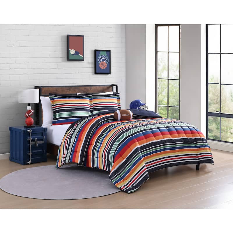 ALEX + BELLA Sportset Stripe Black Multi Soft Microfiber Comforter Set