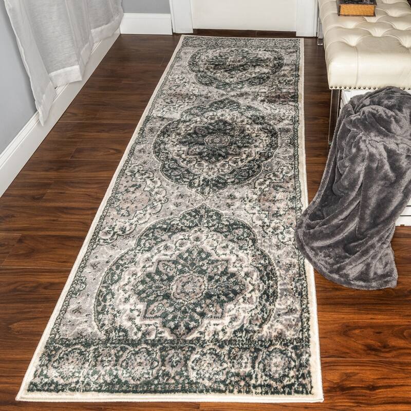 Superior Bodhi Vintage Floral Classic Medallion Indoor Area Rug or Runner - 2' 7"x 8' - Nightful Blue