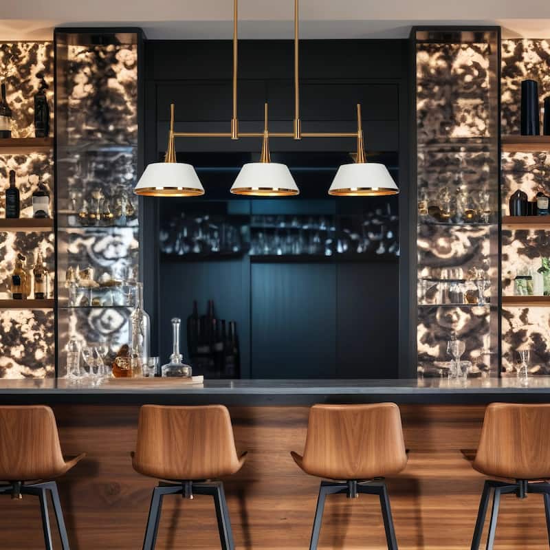 Nisa Modern Gold 3-Light Chandelier Linear Cone Metal Kitchen Island Light - 34.5'' L x 9'' W x 12'' H