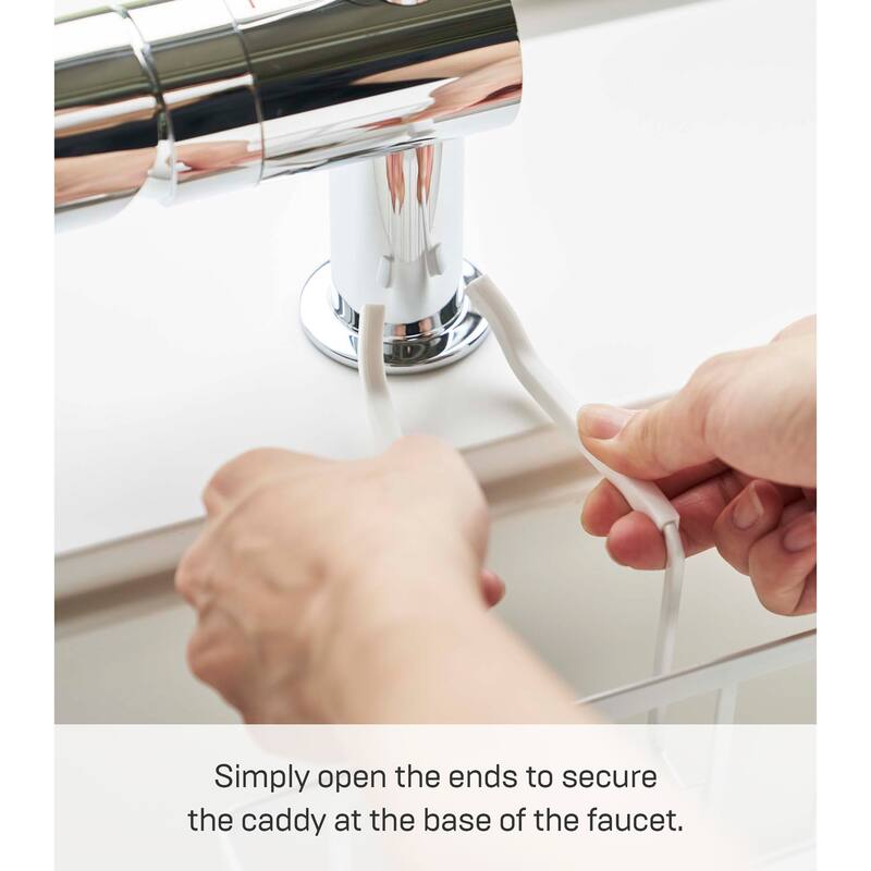 Yamazaki Home Faucet-Hanging Sponge Caddy, Steel - L 7.3 x W 8 x H 5.5 inches
