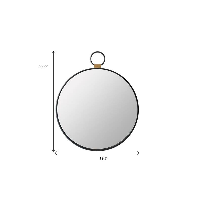 HomeRoots 23" Black Round Metal Framed Accent Mirror - 19.7' X '22.8' X '0.8