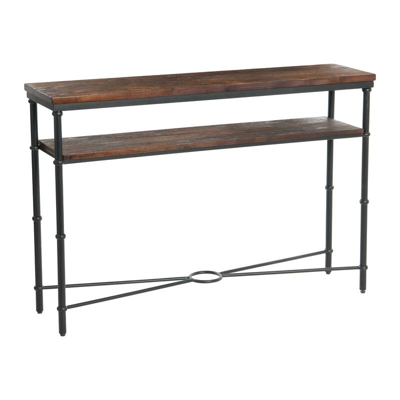 Acacia Wood & Iron Console Table - Barn Door Grey Finish