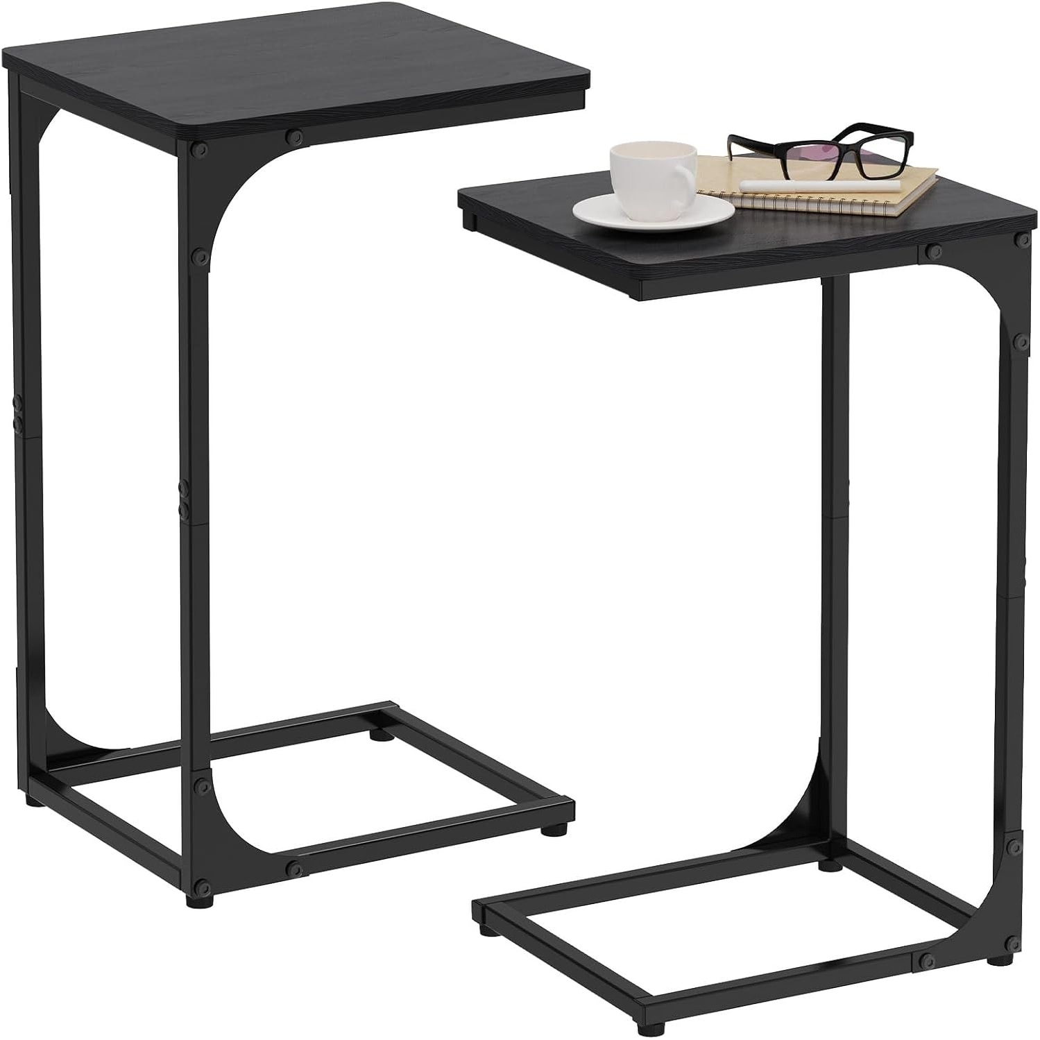 C-Shaped End Tables Set of 2, Slim Modern Side Table for Living Room, Sofa, or Bedroom - 11.8" Width, Black