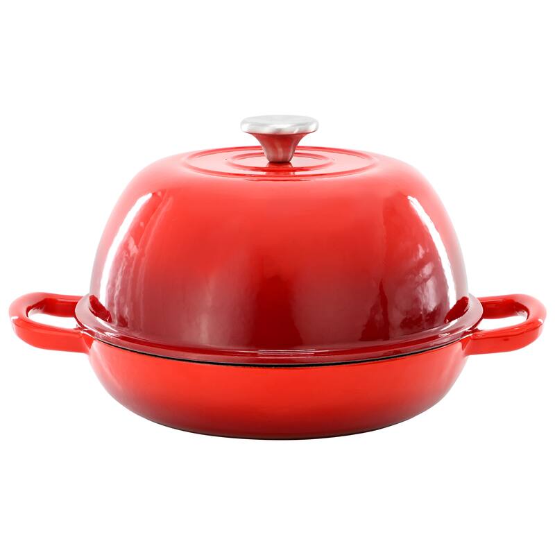 Enameled Cast Iron 6 Quart Bread Pan Includes Baking Mat in Red