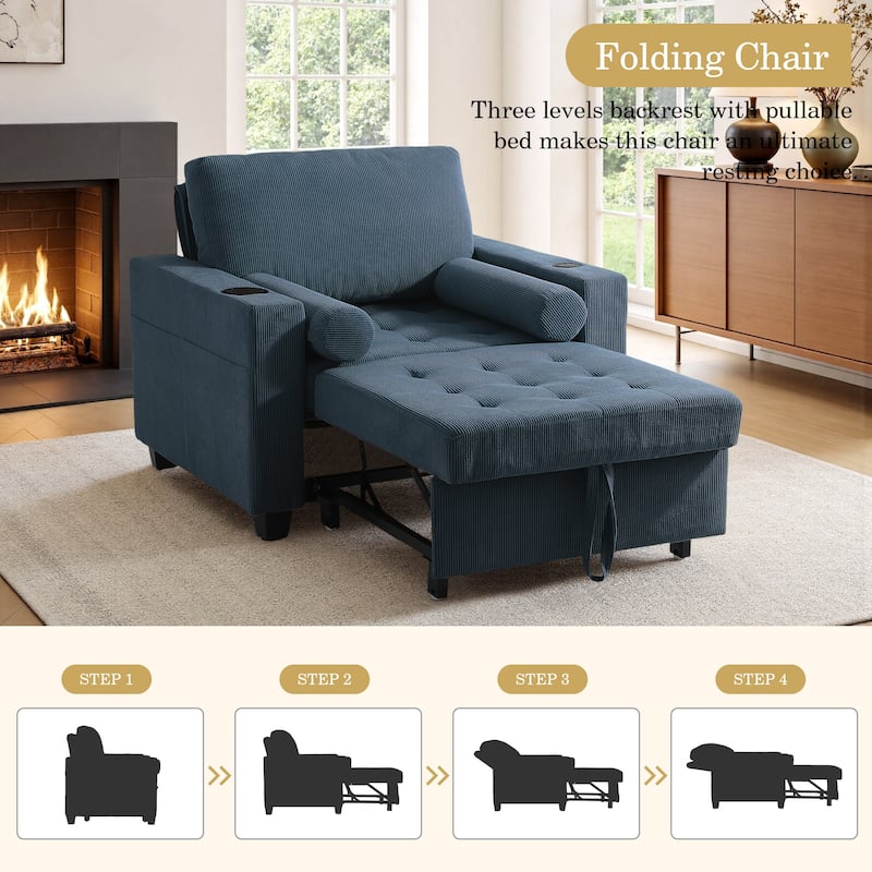 3-in-1 Pull-Out Sleeper Chair Bed Convertible Adjustable Lounge