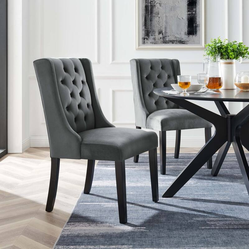 Baronet Performance Velvet Dining Chairs - Set of 2 - Grey/Cappuccino
